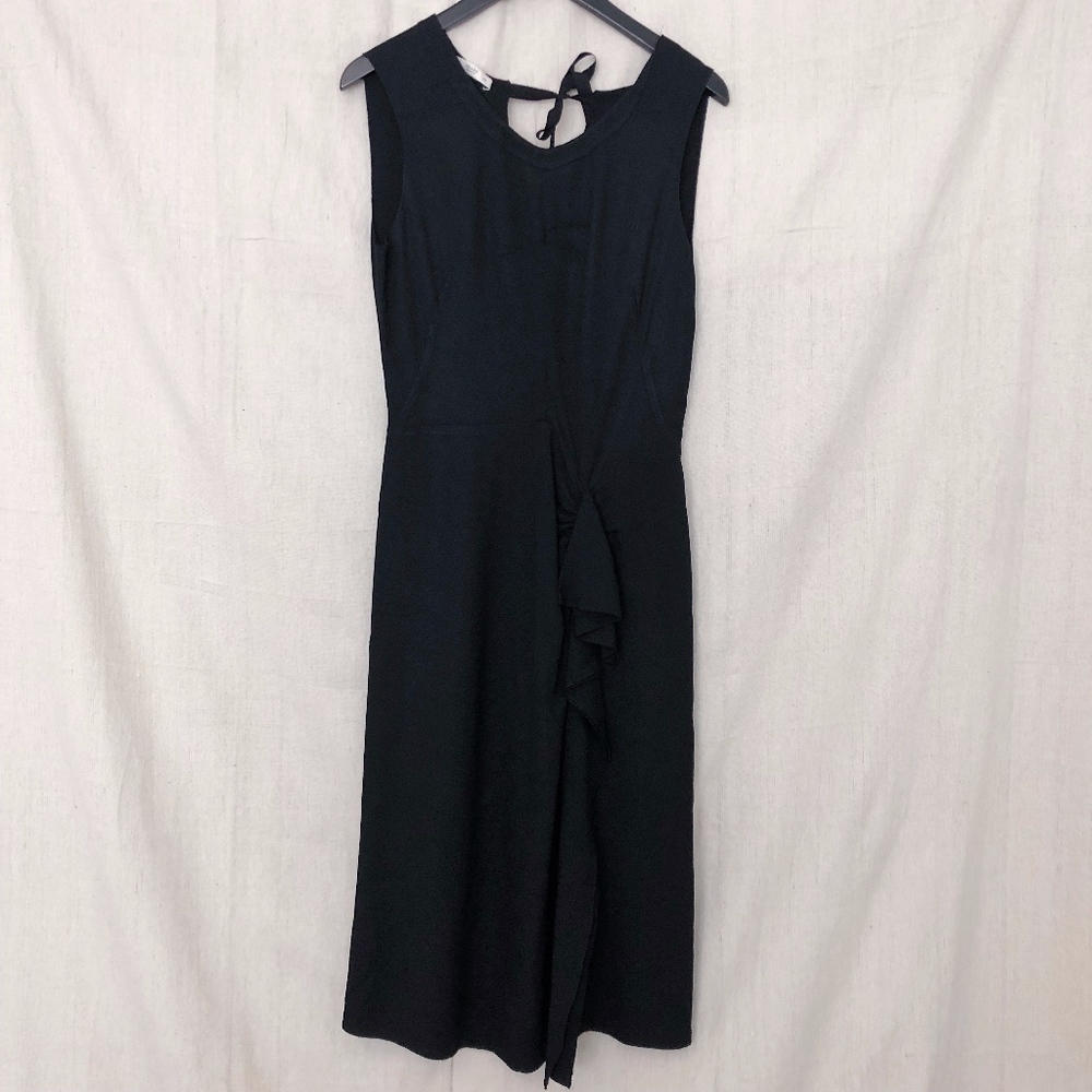 Prada Black Sleeveless Midi Dress w/ Side Ruffle
